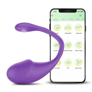 vibrador de silicone controlado por aplicativo, na cor roxa