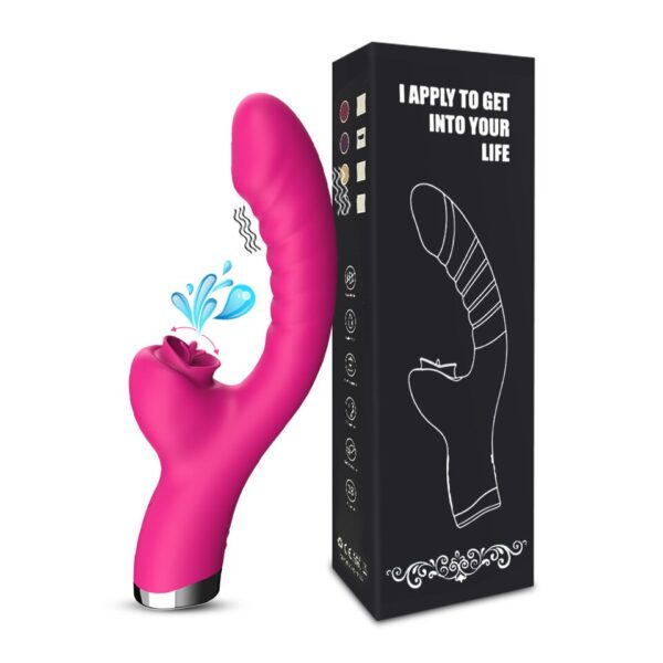 imagem do vibrador e simulador de sexo oral rosa na caixa