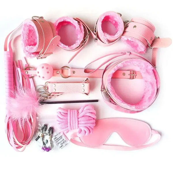 kit bdsm rosa para prática de fetiche sadomasoquismo