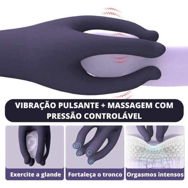 vibrador masturbador masculino massageador intimo peniano com dizeres: 'vibração pulsante + massagem com pressão controlável - exercite a glande, fortaleça o tronco e orgasmos intesos