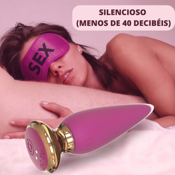 vibrador plug anal massageador de próstata com controle remoto com dizeres: silencioso, menos de 40 decibéis