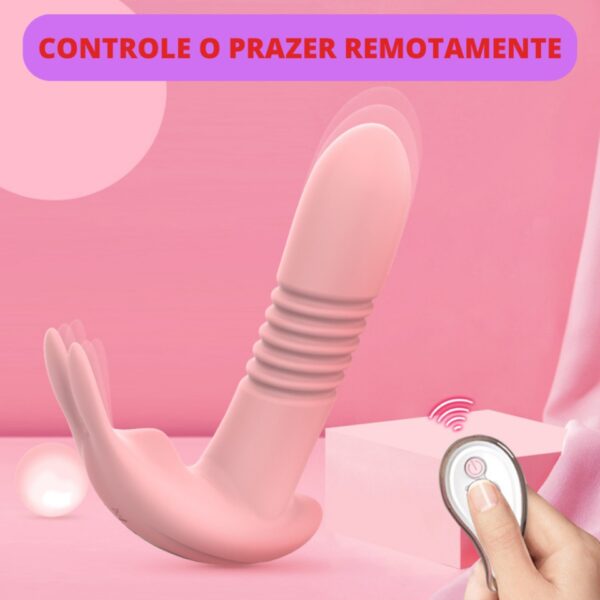 vibrador de calcinha com dildo rosa com dizeres: controle o prazer remotamente