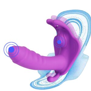 vibrador de calcinha com dildo roxo encaixado em um absorvente