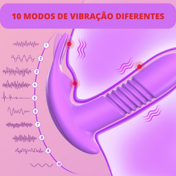 vibrador de calcinha com dildo roxo com dizeres: 10 modos de vibração diferentes