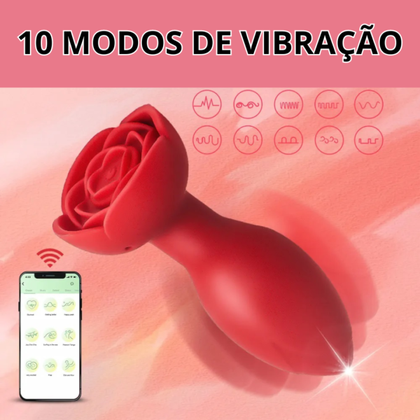 plug anal rosa de silicone controlado por app com dizeres: 10 modos de vibração