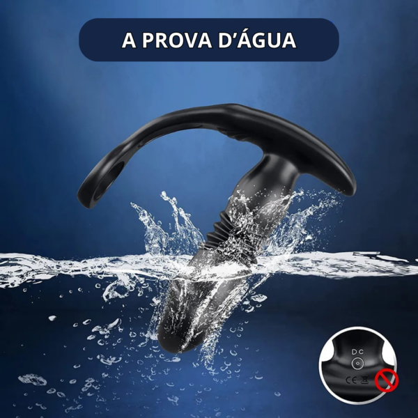 imagem de plug anal vibrador com anel peniano vibratório com dizeres: a prova d'água