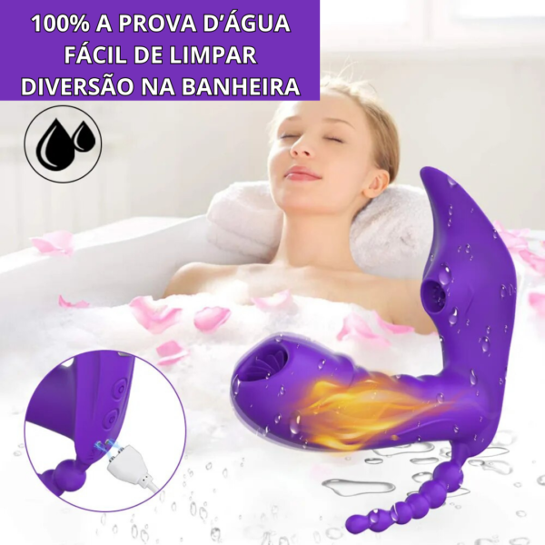 imagem de vibrador de calcinha com dizeres: 100% a prova d'água, fácil de limpar, diversão na banheira