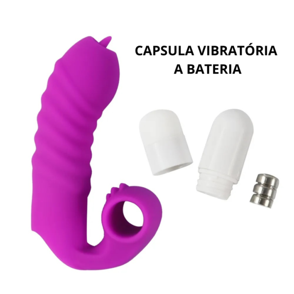 vibrador de dedo com dizeres: capsula vibratória a bateria