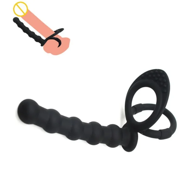 Dildo Anal para Dupla Penetração com Anel Peniano de silicone